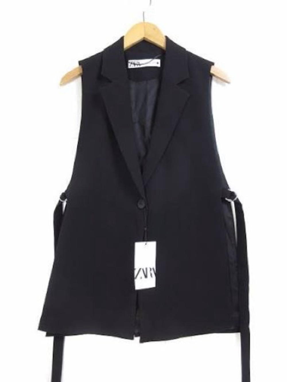NWT ZARA Black Sleeveless Tailored Vest with Side Strap Details, size Small
